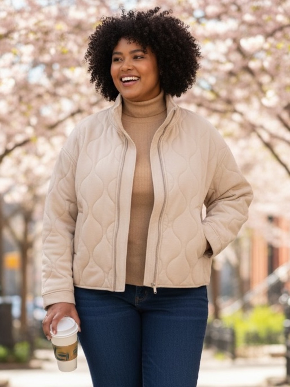 NWT Sanctuary Weekender Toasted Marshmallow Padded Quilted Full Zip Jacket 1X